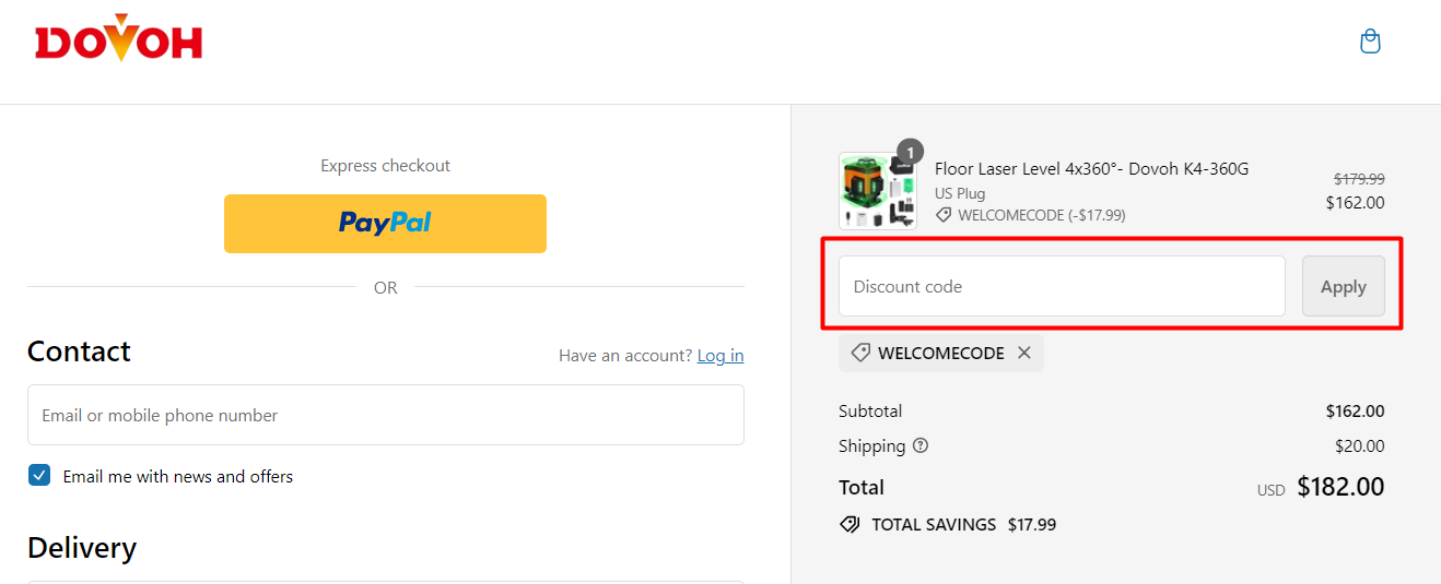 How do I use my DOVOH discount code?