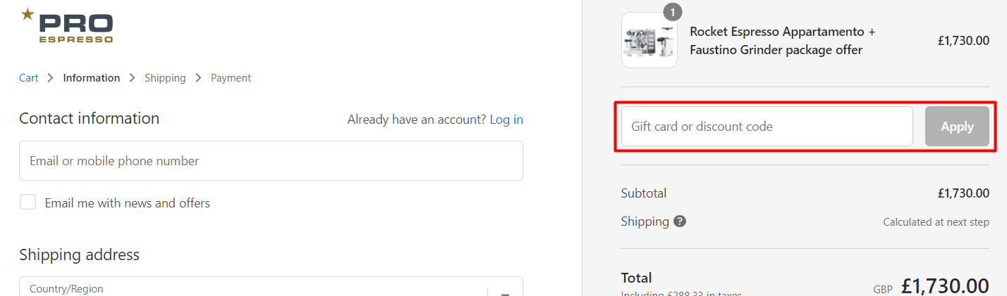 How do I use my Pro Espresso discount code?