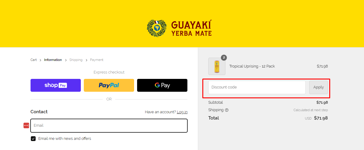 How do I use my Guayakí Yerba Mate coupon code?