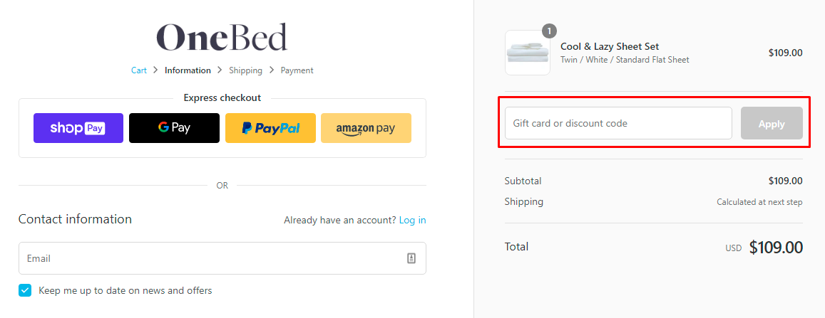 How do I use my One Bed discount code?