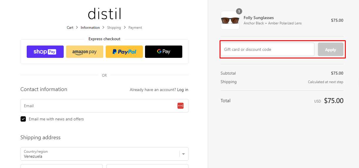 How do I use my Distil Union gift card or discount code?