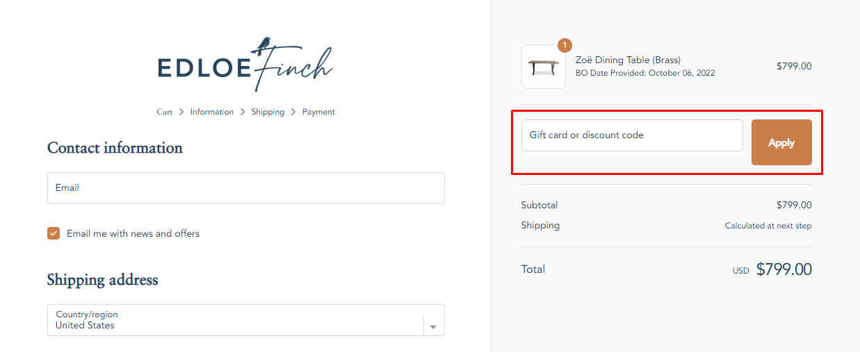 How do I use my Edloe Finch discount code?