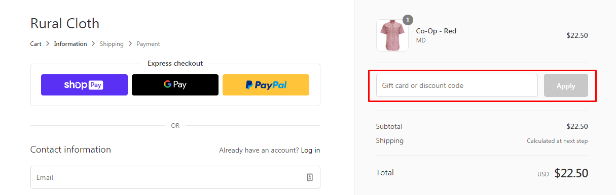 How do I use my Rural Cloth discount code?