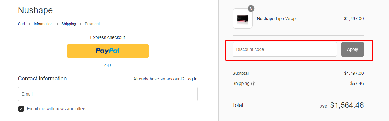 How do I use my NUSHAPE discount code?