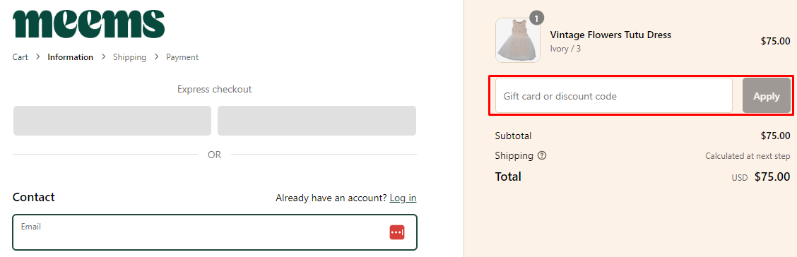 How do I use my Meems discount code?