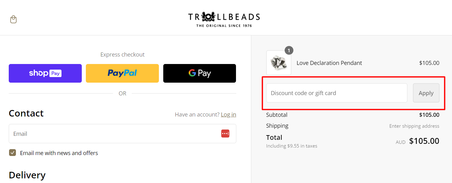 How do I use my Trollbeads discount code?