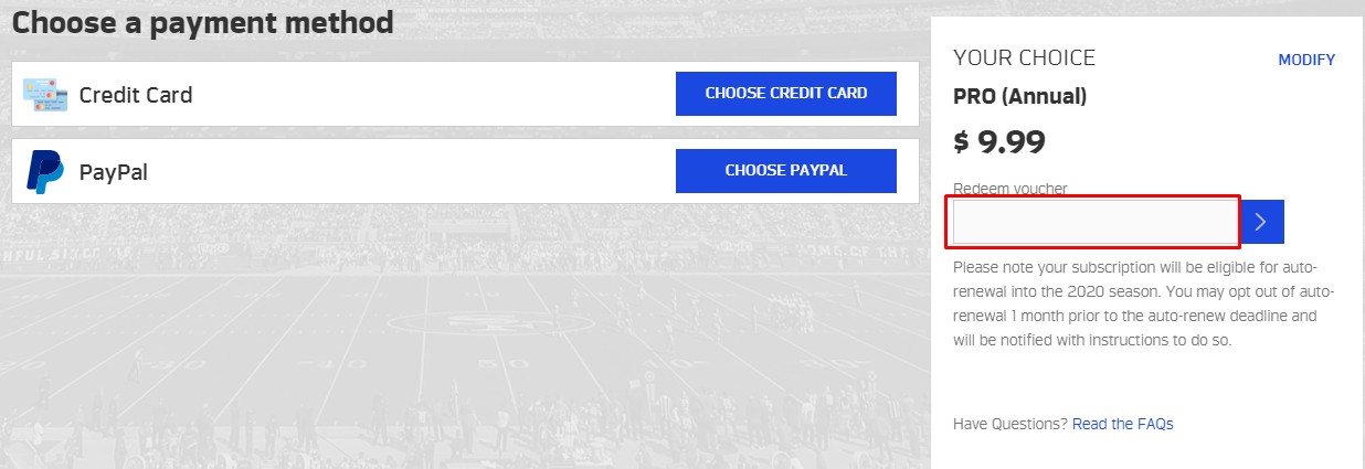 How do I use my NFL voucher code?