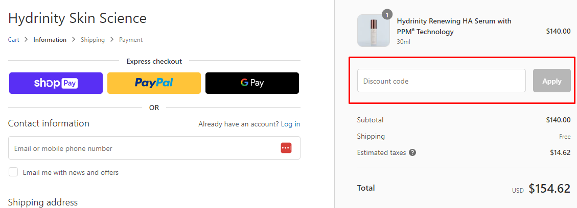 How do I use my Hydrinity Skincare discount code?
