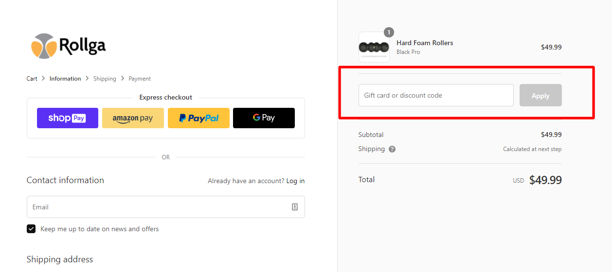 How do I use my Rollga discount code?