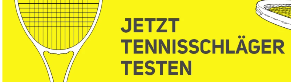 Ein gelbes Bild, das auf das Testen von Tennisschläger hinweist