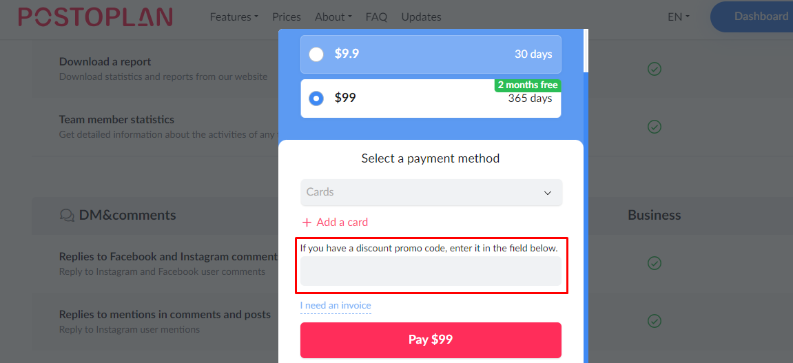 How do I use my POSTOPLAN promo code?