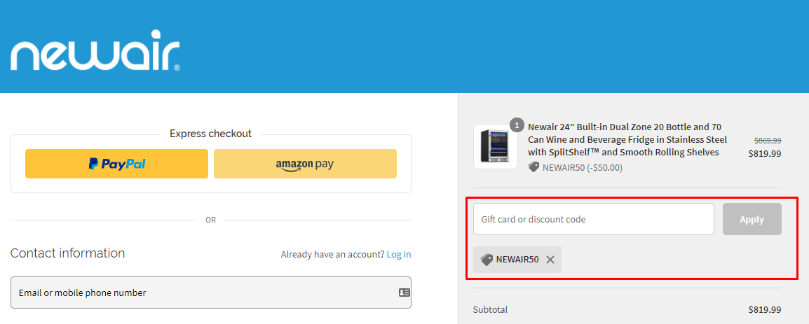 How do I use my NewAir discount code?