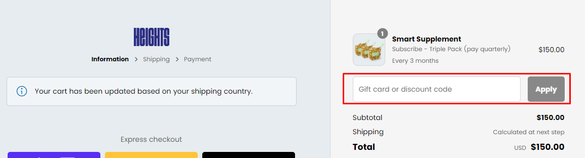 How do I use my Heights discount code?