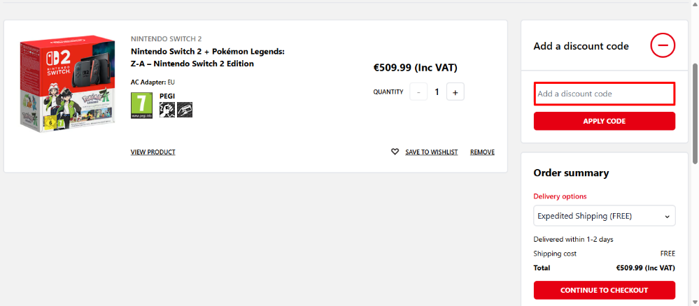 My Nintendo Store discount code place highlighted by a red box