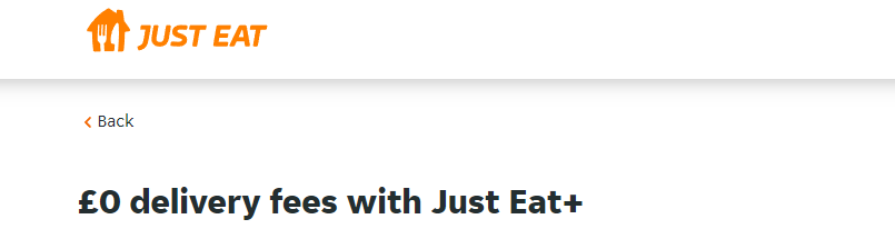 Text visible saying £0 delivery fees with Just Eat+