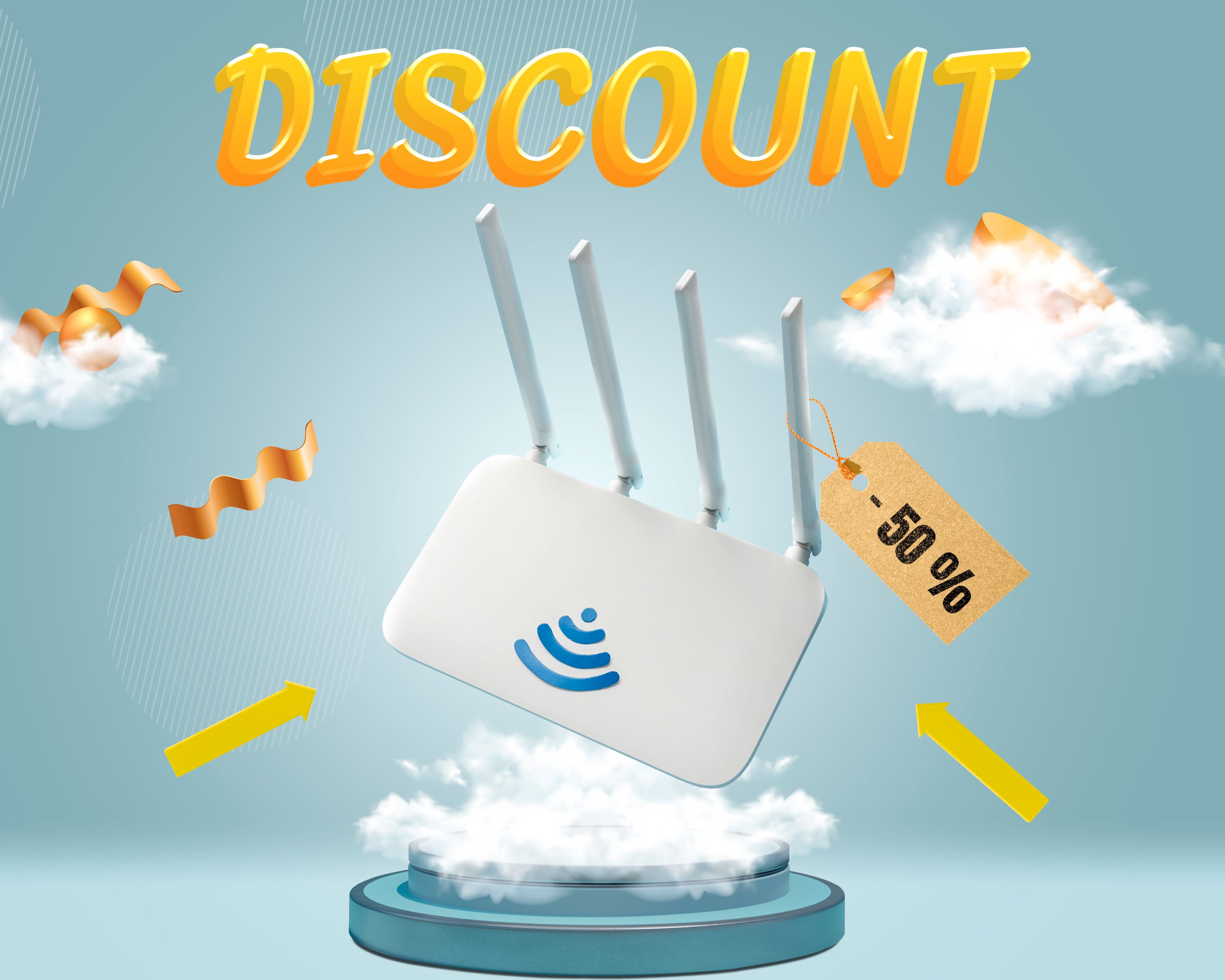 white wifi modem with a discount tag