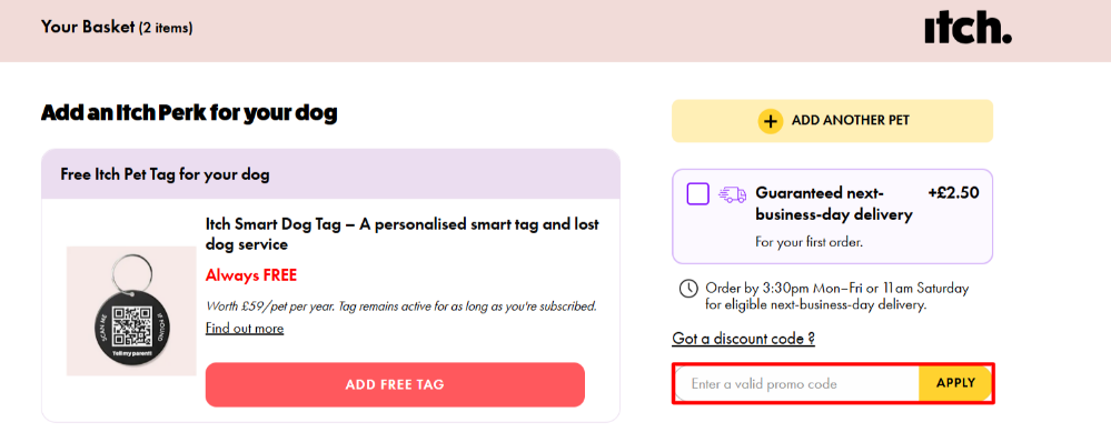 Applying a discount code on the checkout page
