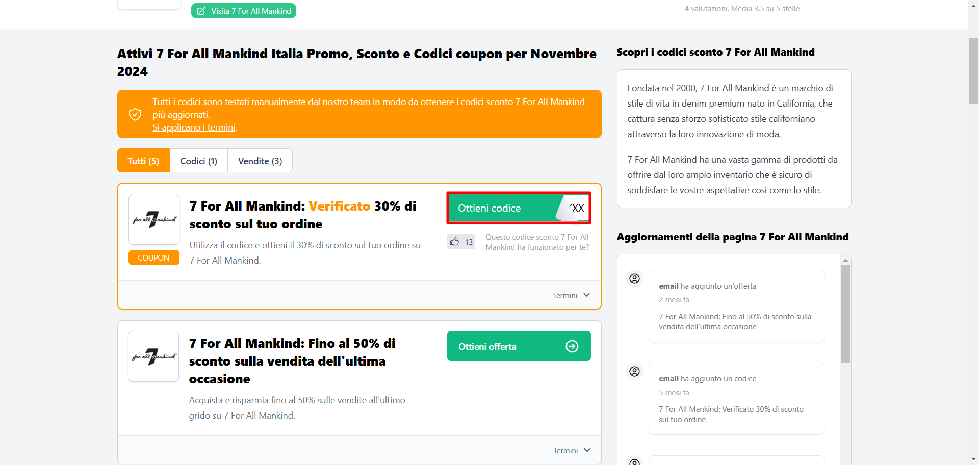 coupon 7 For All Mankind disponibili per essere copiato e poi essere utilizzato sul sito