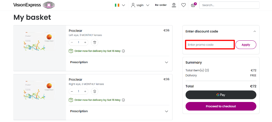 Apply your Vision Express promo code before you pay