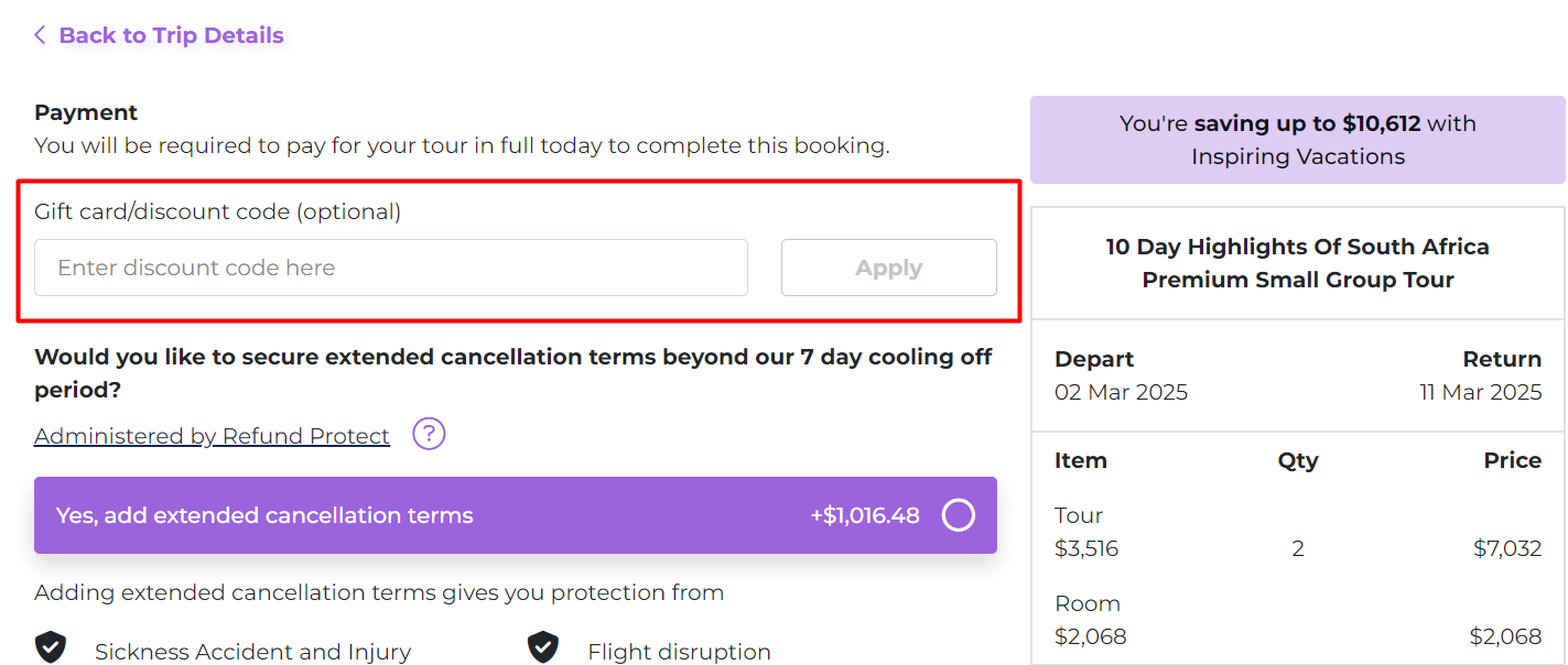 How do I use my Inspiring Vacations discount code?