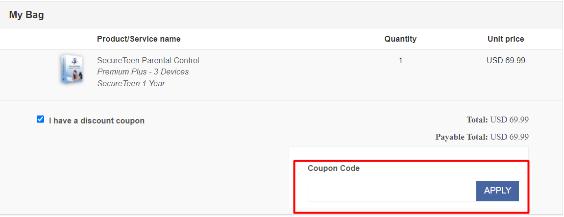 How do I use my Secure Teen coupon code?
