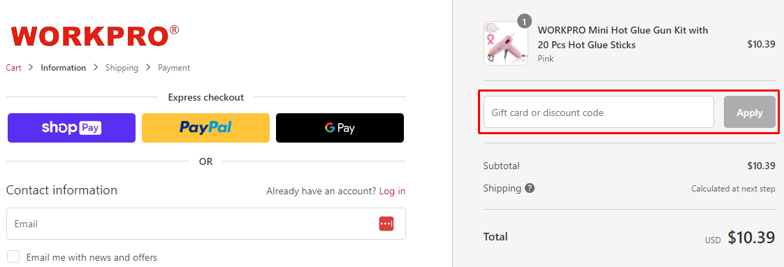 How do I use my Workpro Tools discount code?