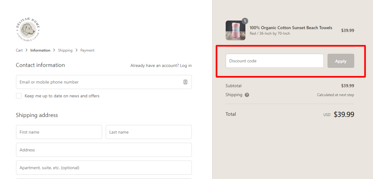 How do I use my DELILAH HOME discount code?