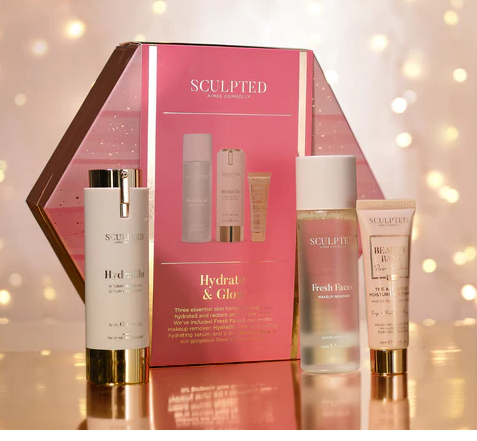 The ultimate Sculpted By Aimee Connolly gift set containing face wash, hydraglo and beauty base all in 30ml