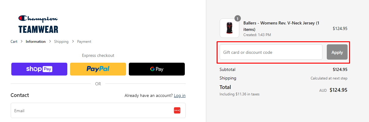How do I use my Champion Teamwear discount code?