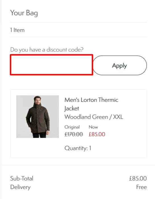 a discount code space where you can enter a code to redeem it