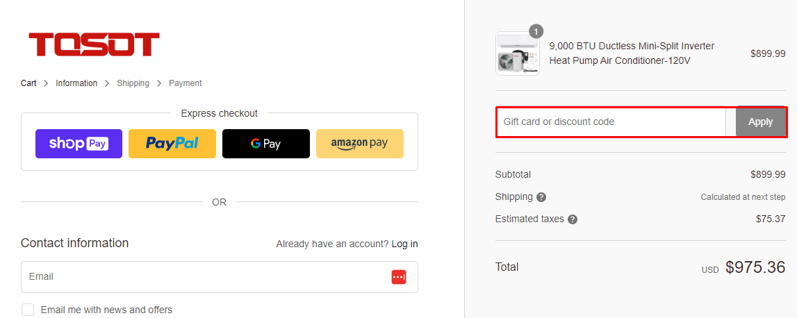 How do I use my TOSOT Direct discount code?