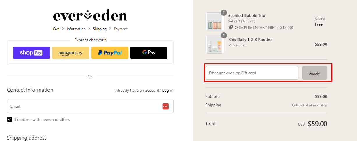 How do I use my Evereden discount code?