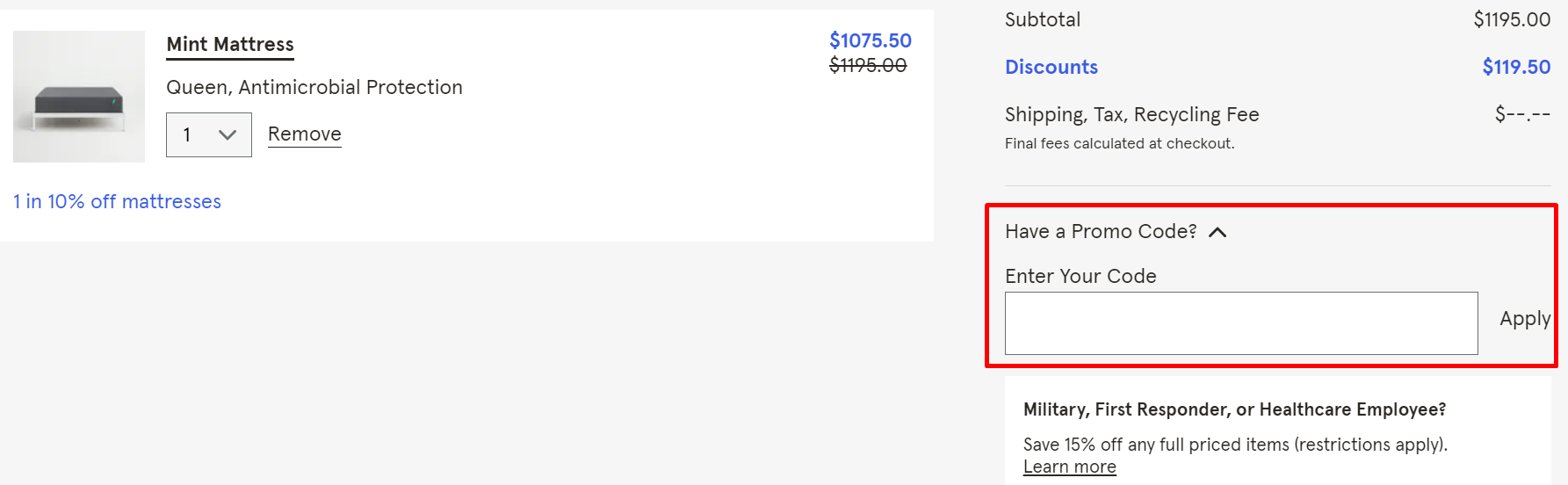 How do I use my Tuft & Needle promo code?