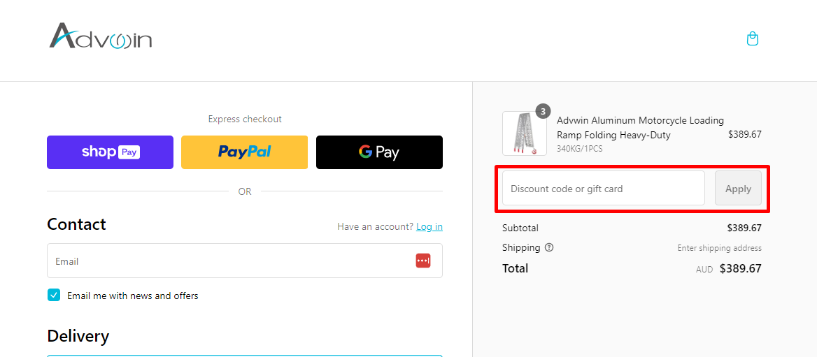How do I use my Advwin discount code?