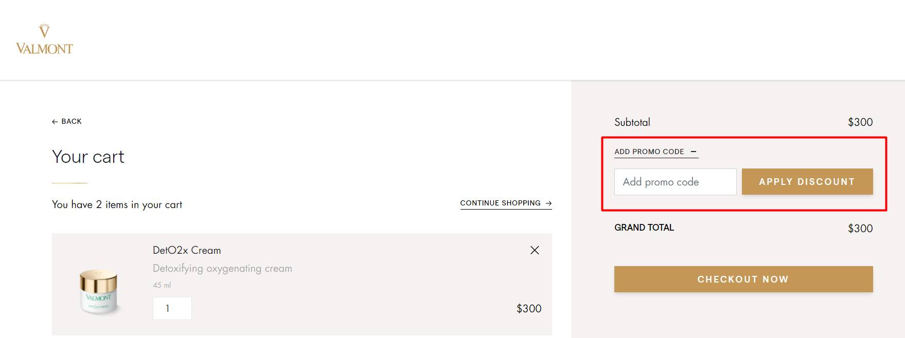 How do I use my Valmont Cosmetics discount code?