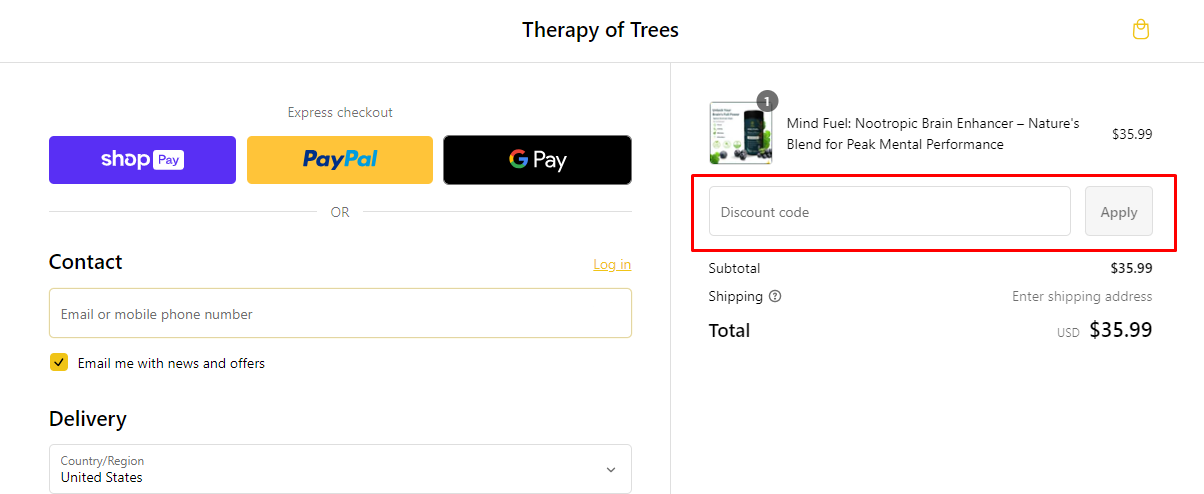 How do I use my Therapy of Trees discount code?