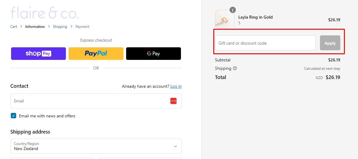How do I use my Flaire & Co discount code?