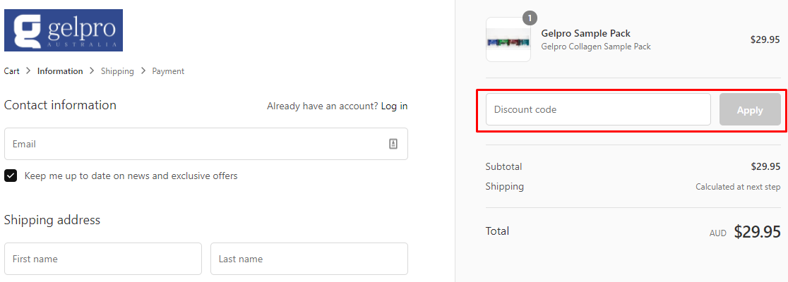How do I use my Gelpro Australia discount code?
