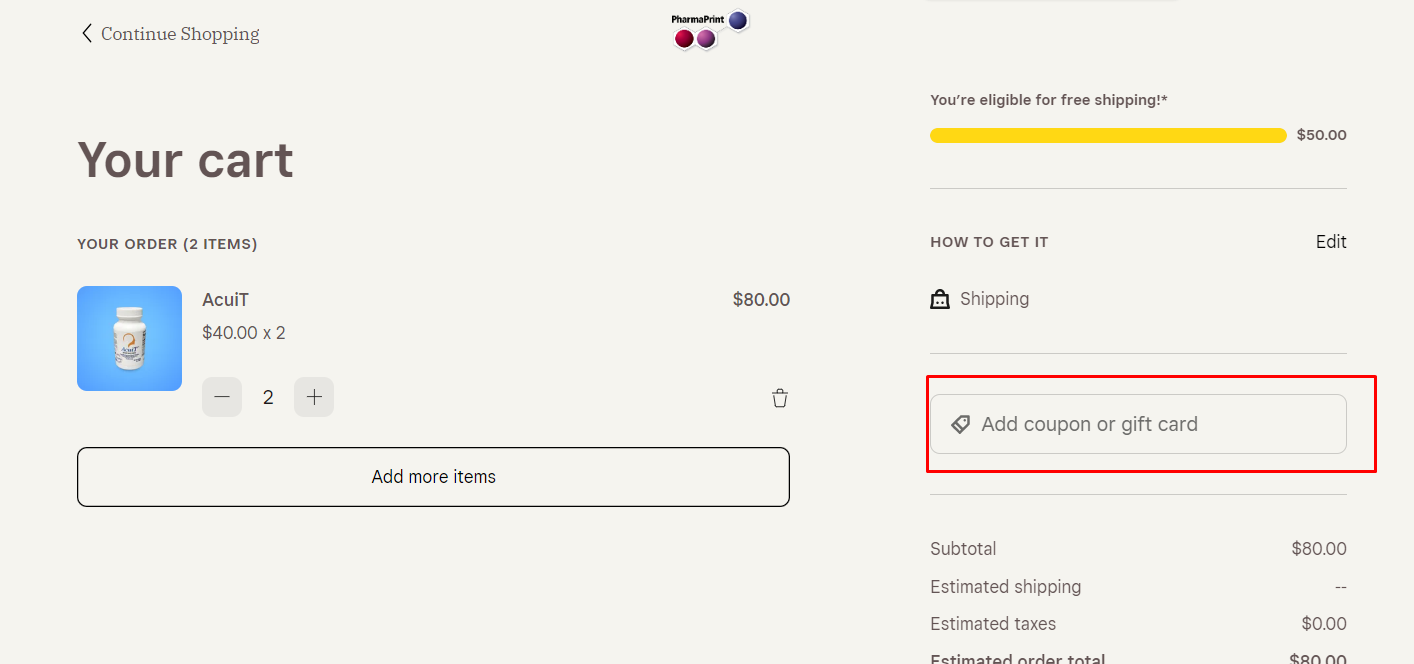 How do I use my Pharmaprint Coupon code?