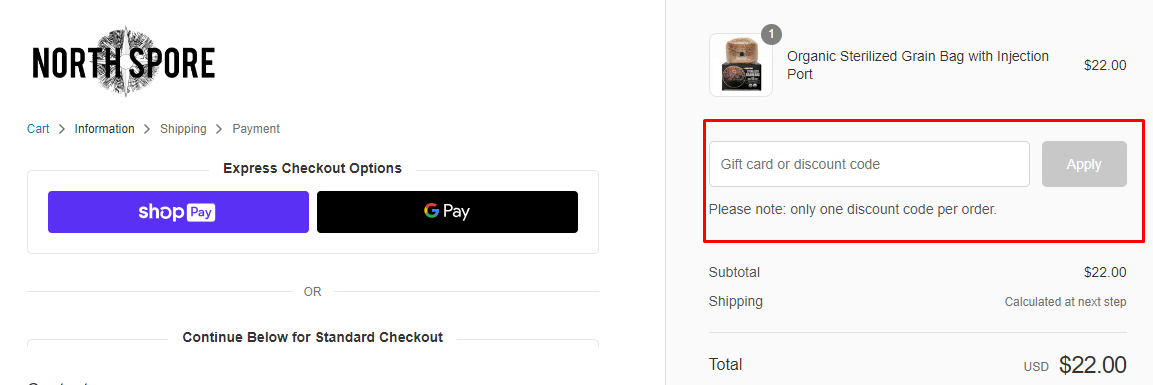 How do I use my North Spore discount code?