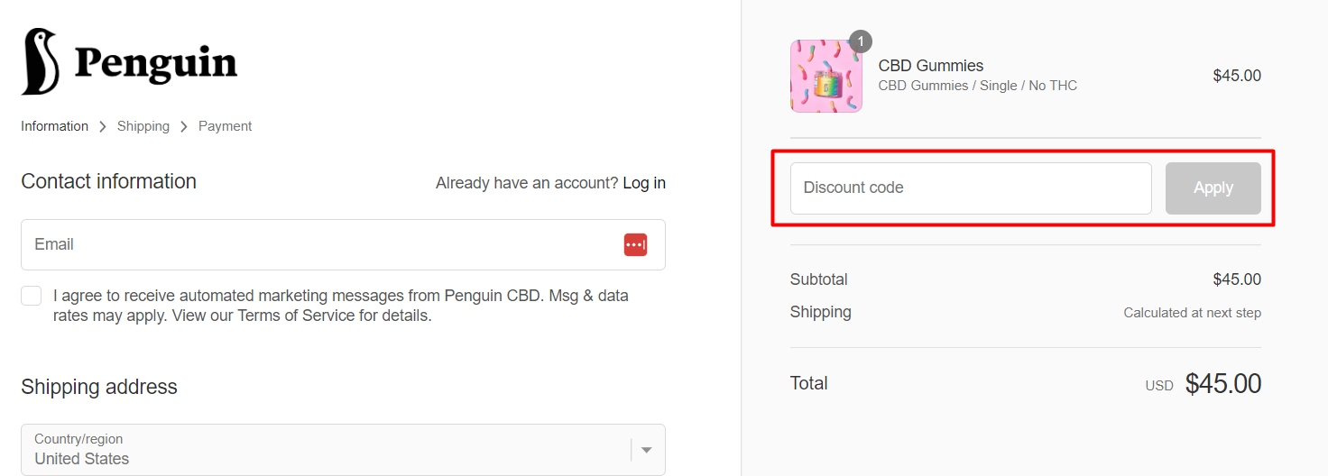 How do I use my Penguin CBD discount code?