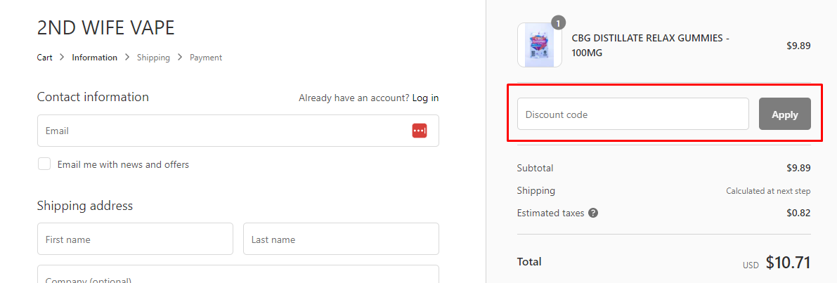 How do I use my 2nd wife vape discount code?