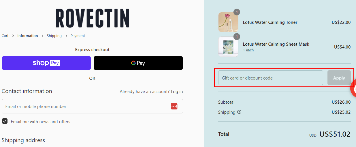 How do I use my Rovectin discount code?