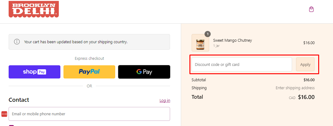 How do I use my Brooklyn Delhi coupon code?