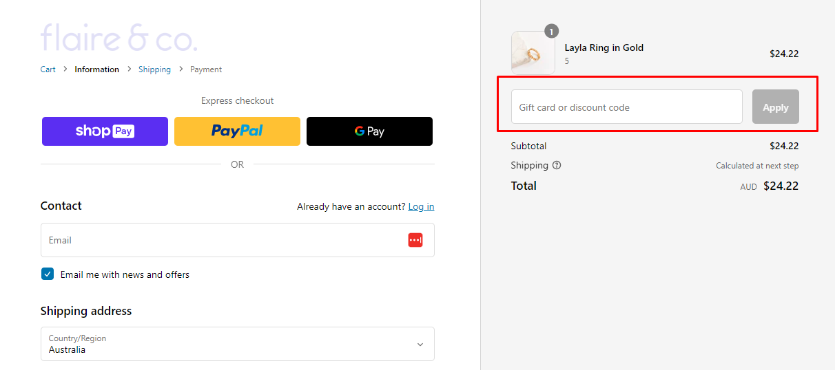 How do I use my Flaire & Co discount code?