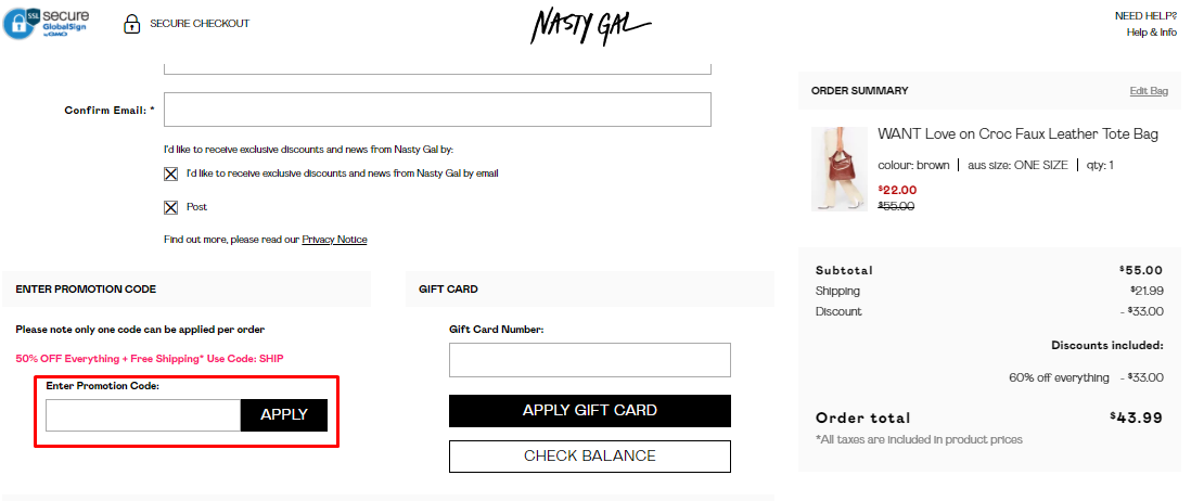 How do I use my Nasty Gal promotion code?