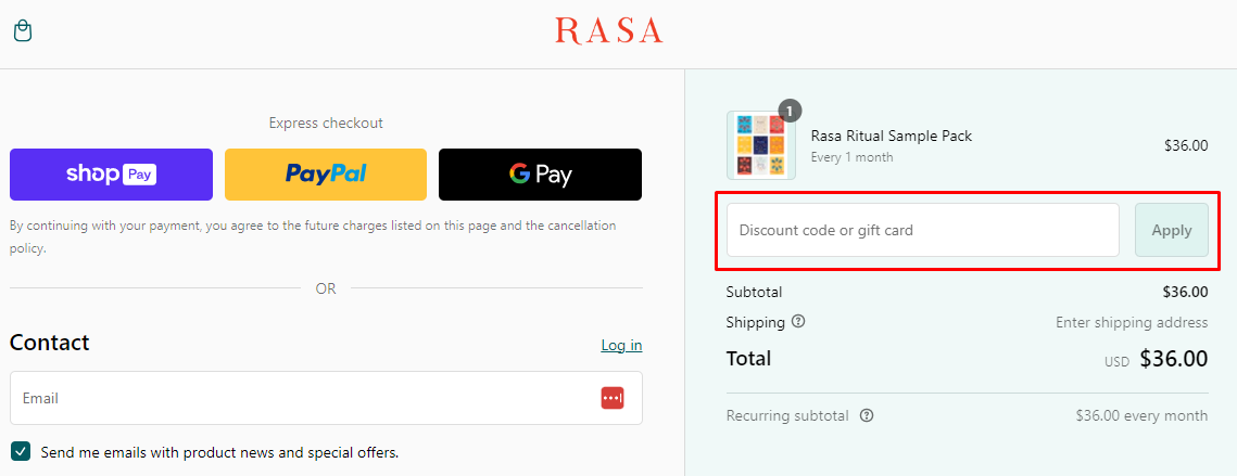 How do I use my RASA discount code?