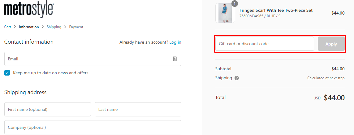 How do I use my Metrostyle discount code?
