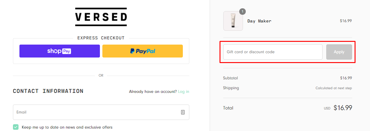 How do I use my Versed discount code?