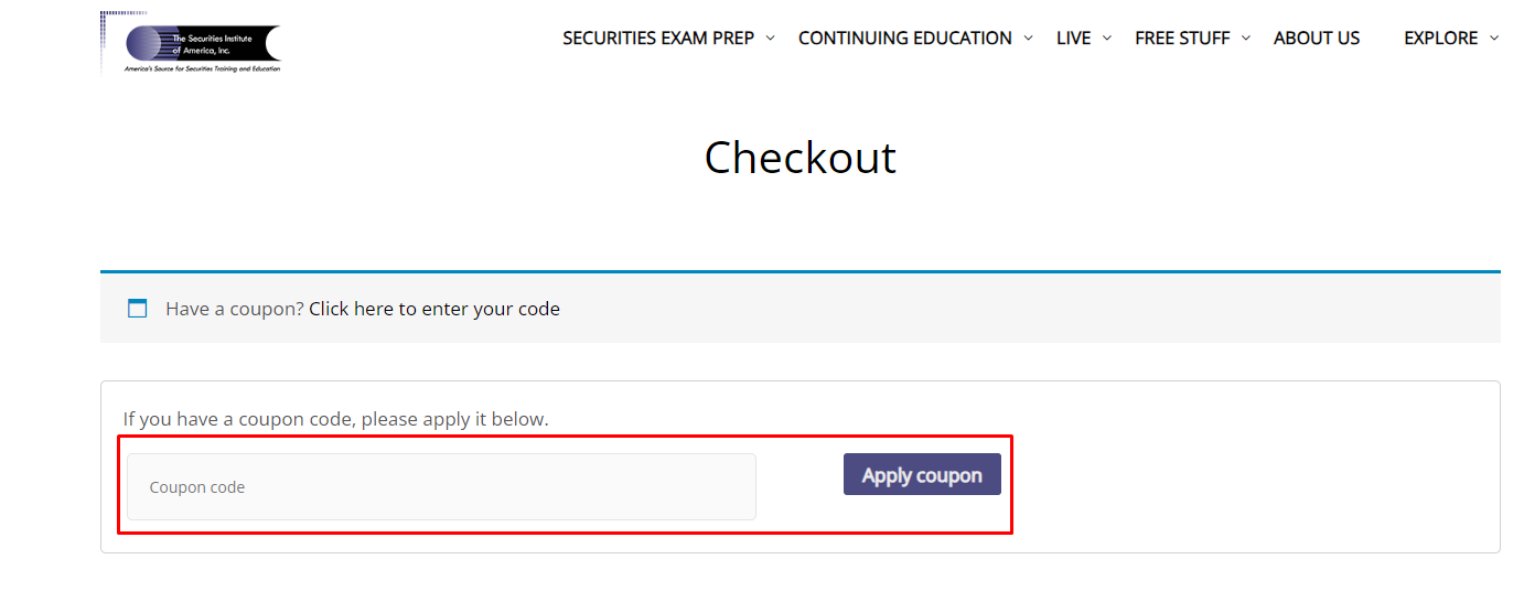 How do I use my Securities Institute coupon code?